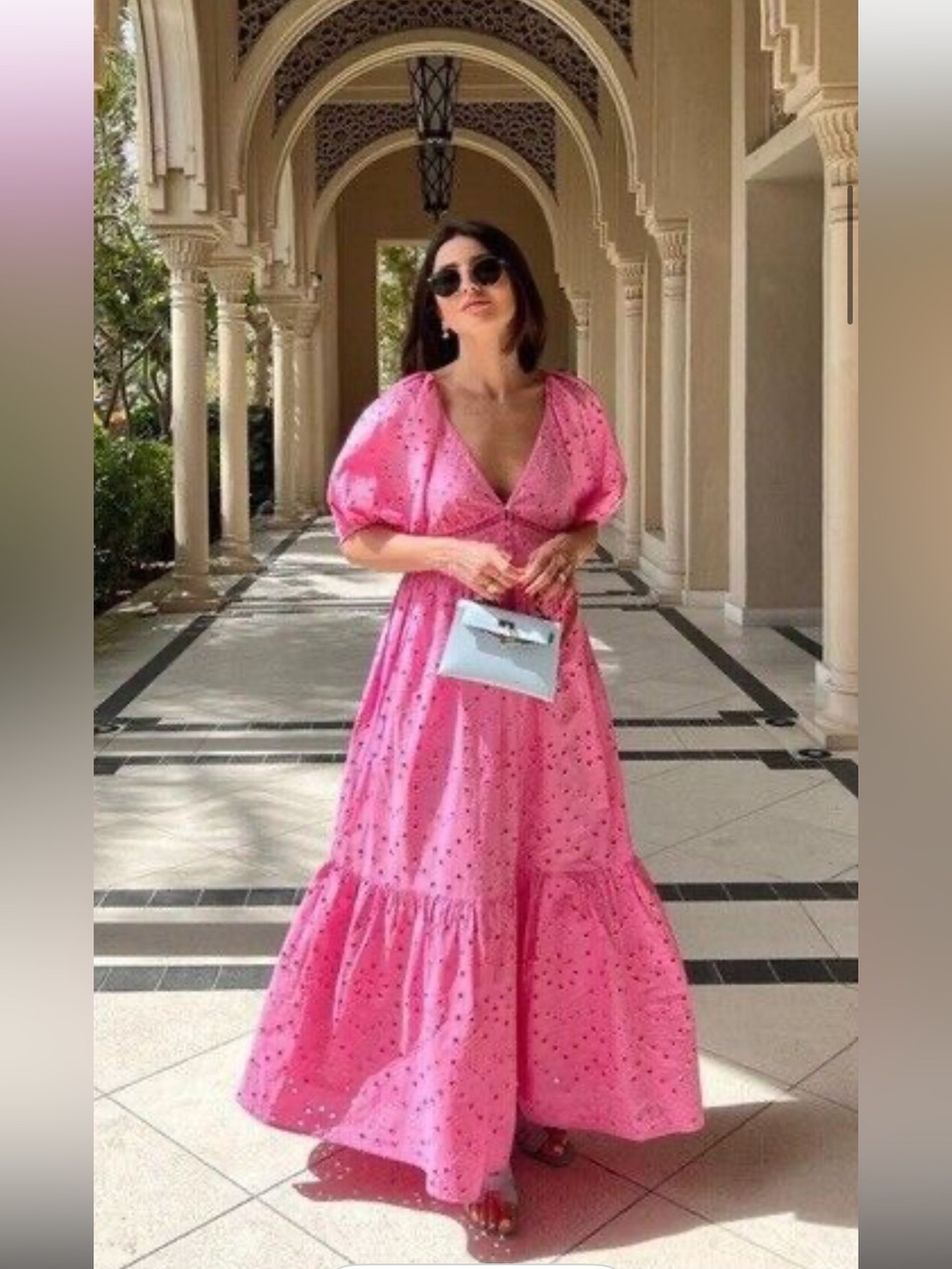 Zara Embroidered Pink Eyelet Maxi Dress. XL